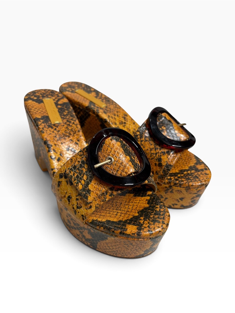 CULT GAIA Platform Slide Sandals in Snake Print Amber NWOT $500